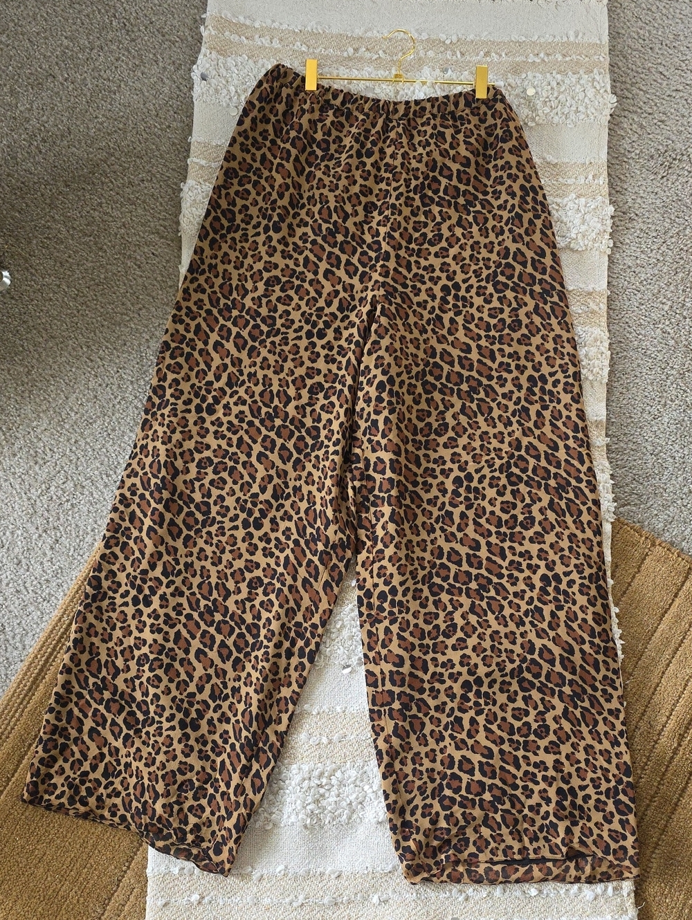 Silk Leopard Print High-Rise Wide-Leg Lined Pants in Brown/Black Size 12 Large